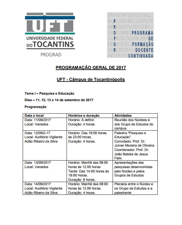 Programação Profor 2017
