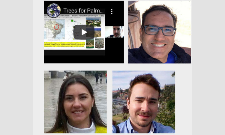Carvalho (acima, à dir), Lucimara (abaixo, à esq) e Medeiros (abaixo, à dir), apresentaram o trabalho em evento internacional (Fotomontagem: divulgação)