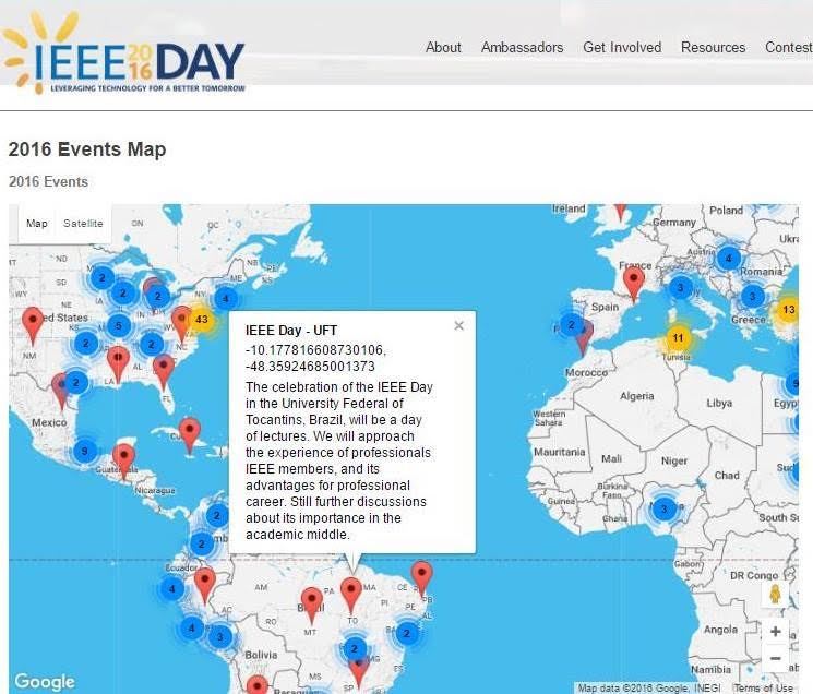 A reunião em todos os ramos estudantis do IEEE no país e no mundo (assinalados no mapa) discutem a mesma temática