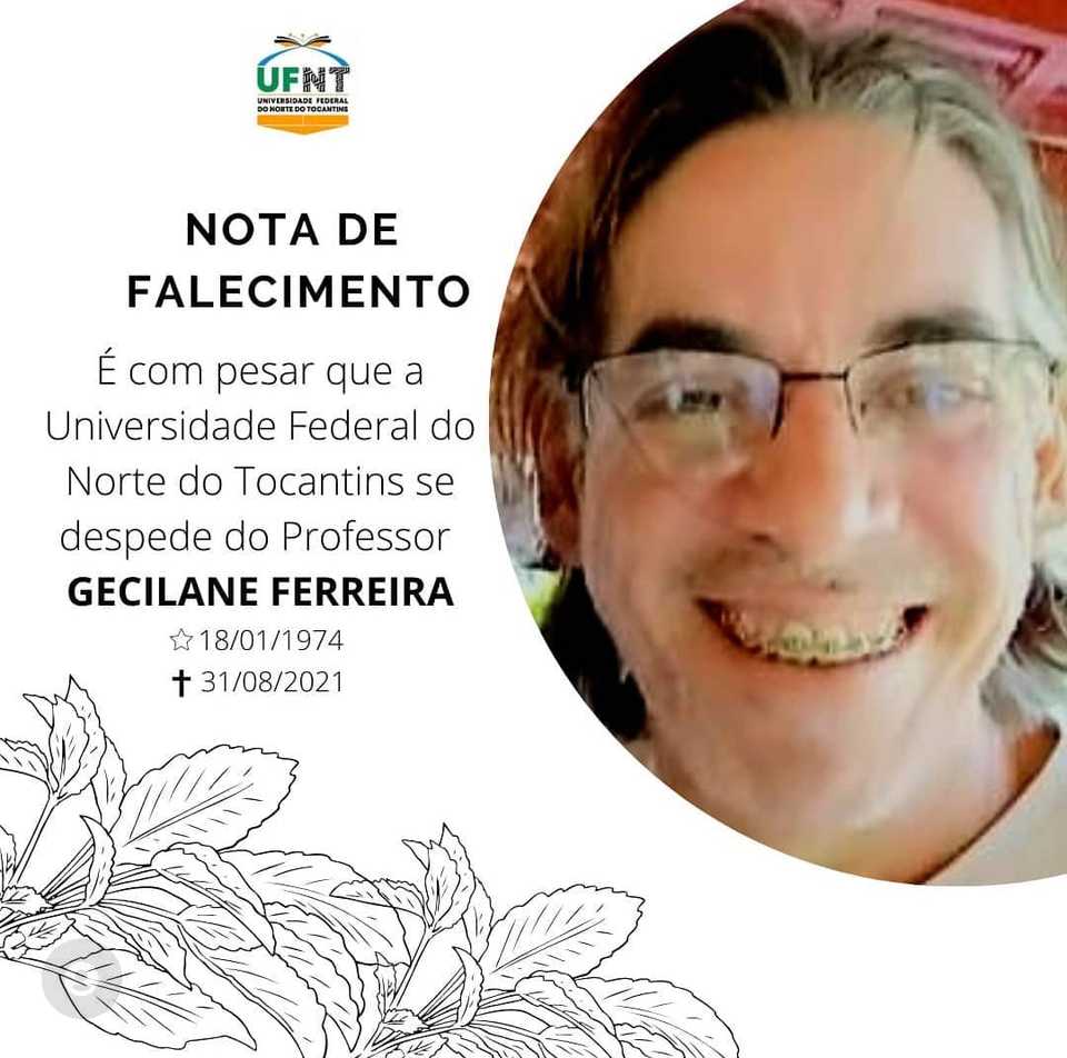 Nota de falecimento_professor Gecilane Ferreira (Imagem: UFNT/divulgação)