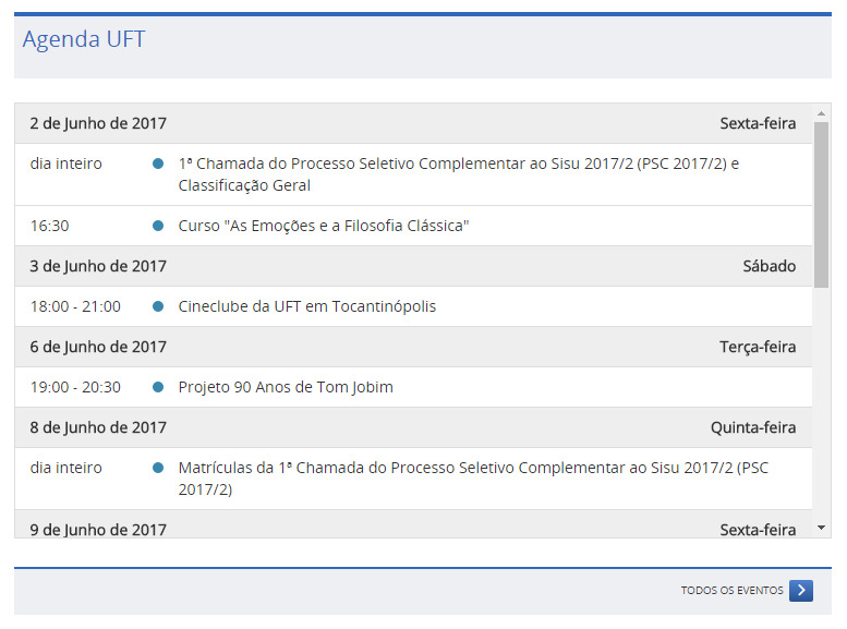 Agenda UFT (Imagem: Divulgação)