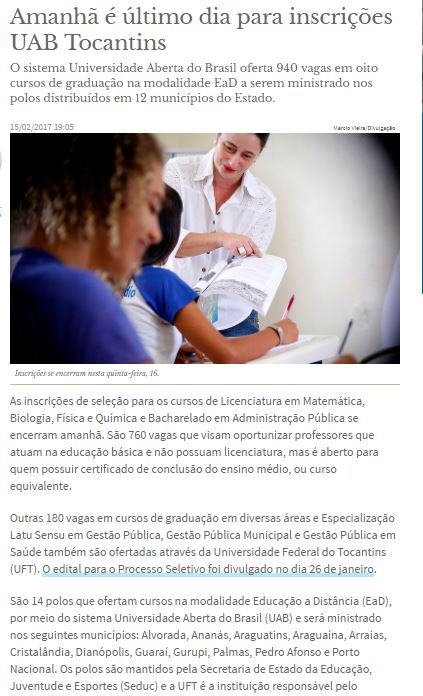 Jornal Do Tocantins Amanha E O Ultimo Dia Para Inscricoes Uab Tocantins