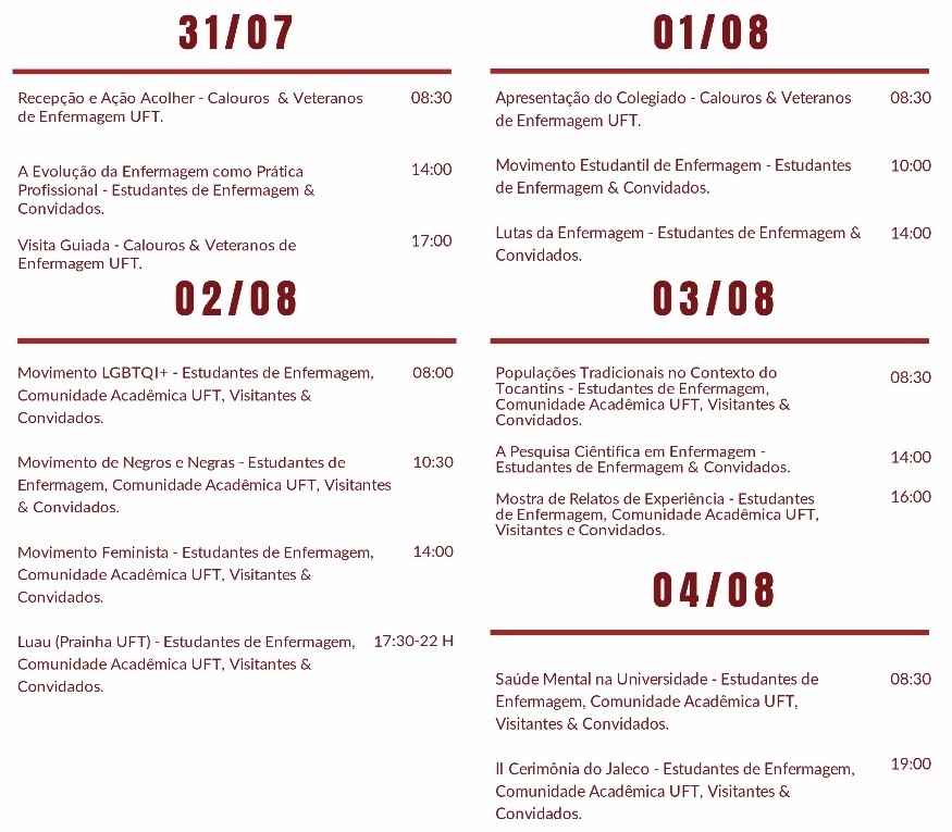 Programação da I Semana de Integração da Enfermagem