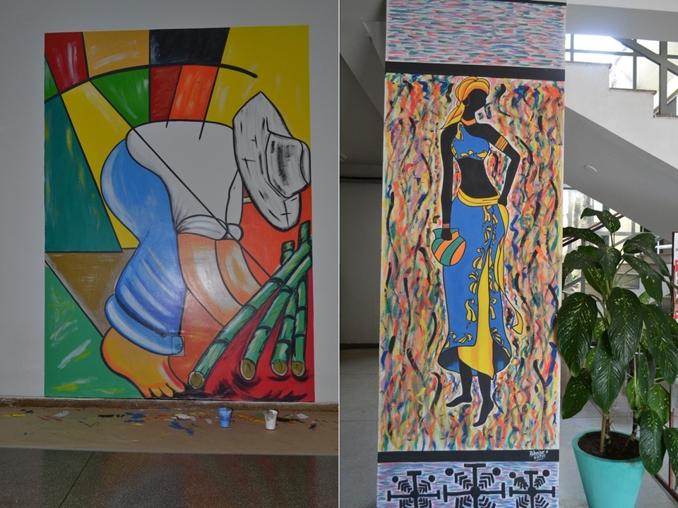 Painéis começaram a ser pintados nas paredes dos blocos do câmpus (Foto: Rodrigo Mamédio/Divulgação)