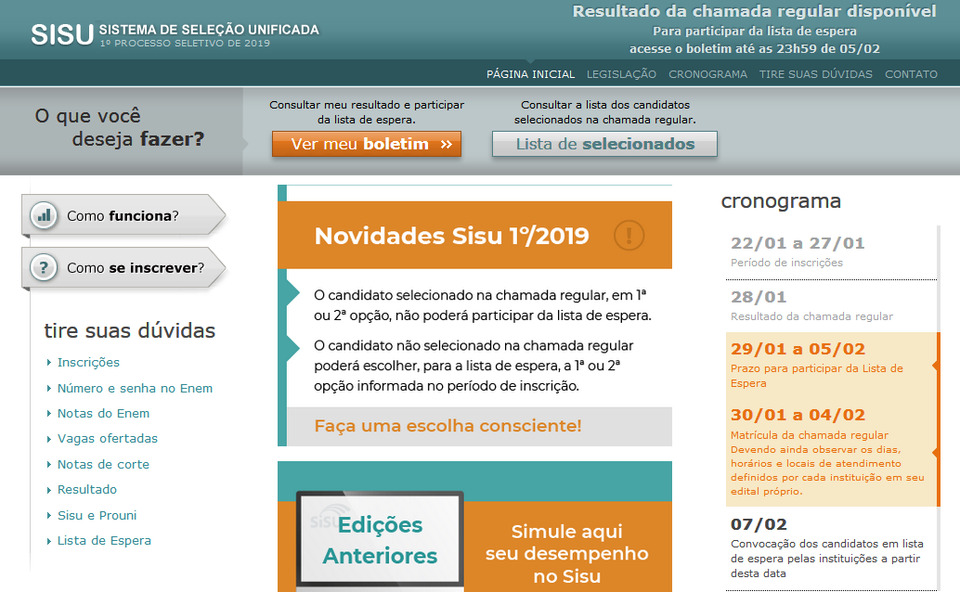 Cronograma Sisu - Lista de Espera (Imagem: reprodução da internet)