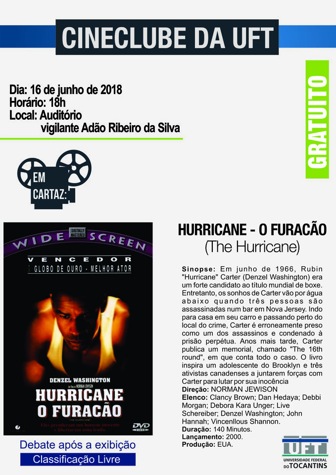 Cartaz Cineclube Hurricane - o Furacão (Divulgação)