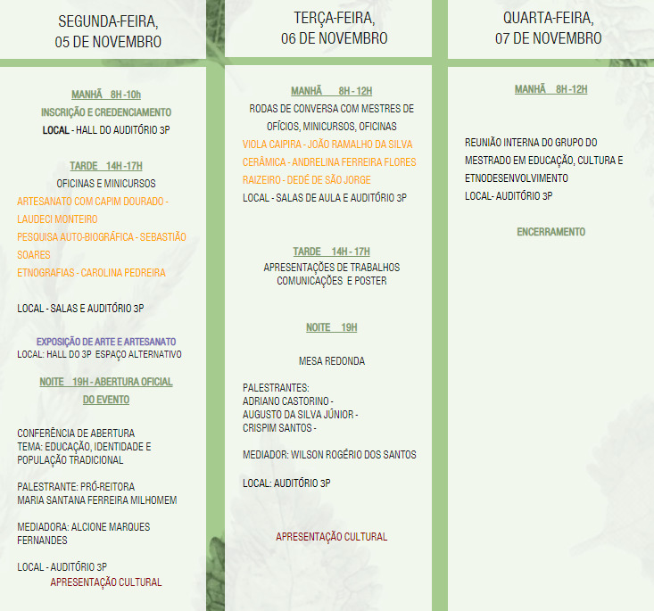 Programação do I Seminário de Estudos em Educação, Cultura e Etnodesenvolvimento