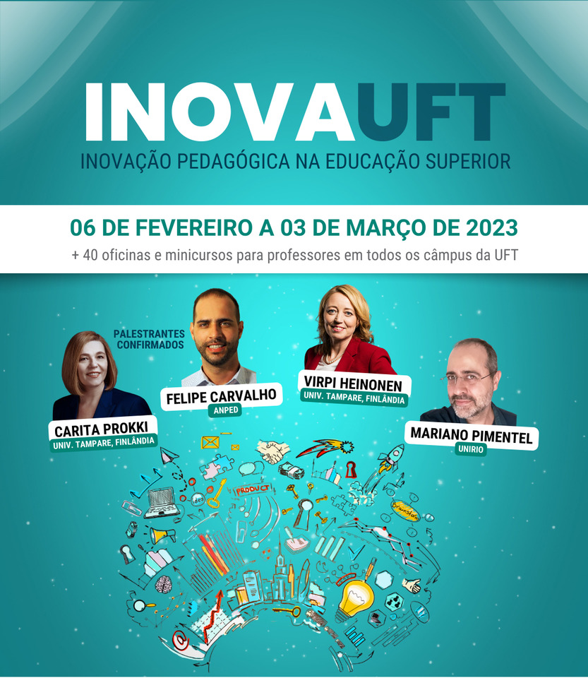 Cartaz do evento Inova UFT com fotos dos palestrantes confirmados