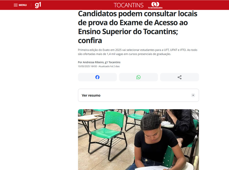 Candidatos podem consultar locais de prova do Exame de Acesso ao Ensino Superior do Tocantins