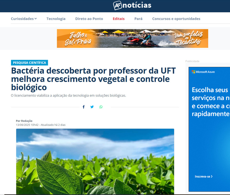 Bactéria descoberta por professor da UFT melhora crescimento vegetal e controle biológico