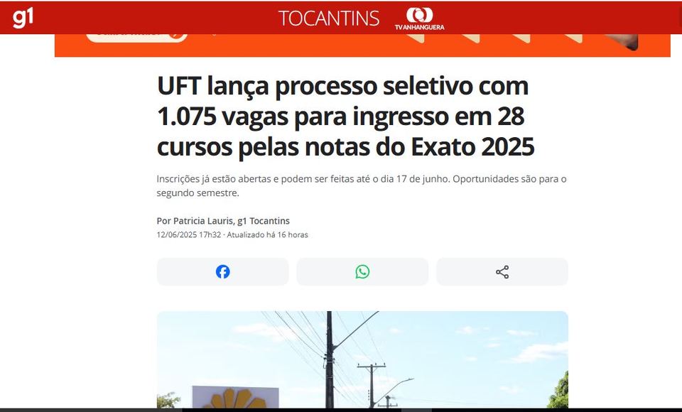 UFT lança processo seletivo com 1.075 vagas para ingresso em 28 cursos pelas notas do Exato 2025