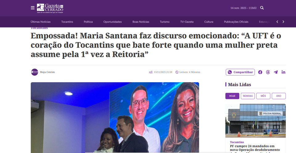 Empossada, Maria Santana faz discurso emocionado