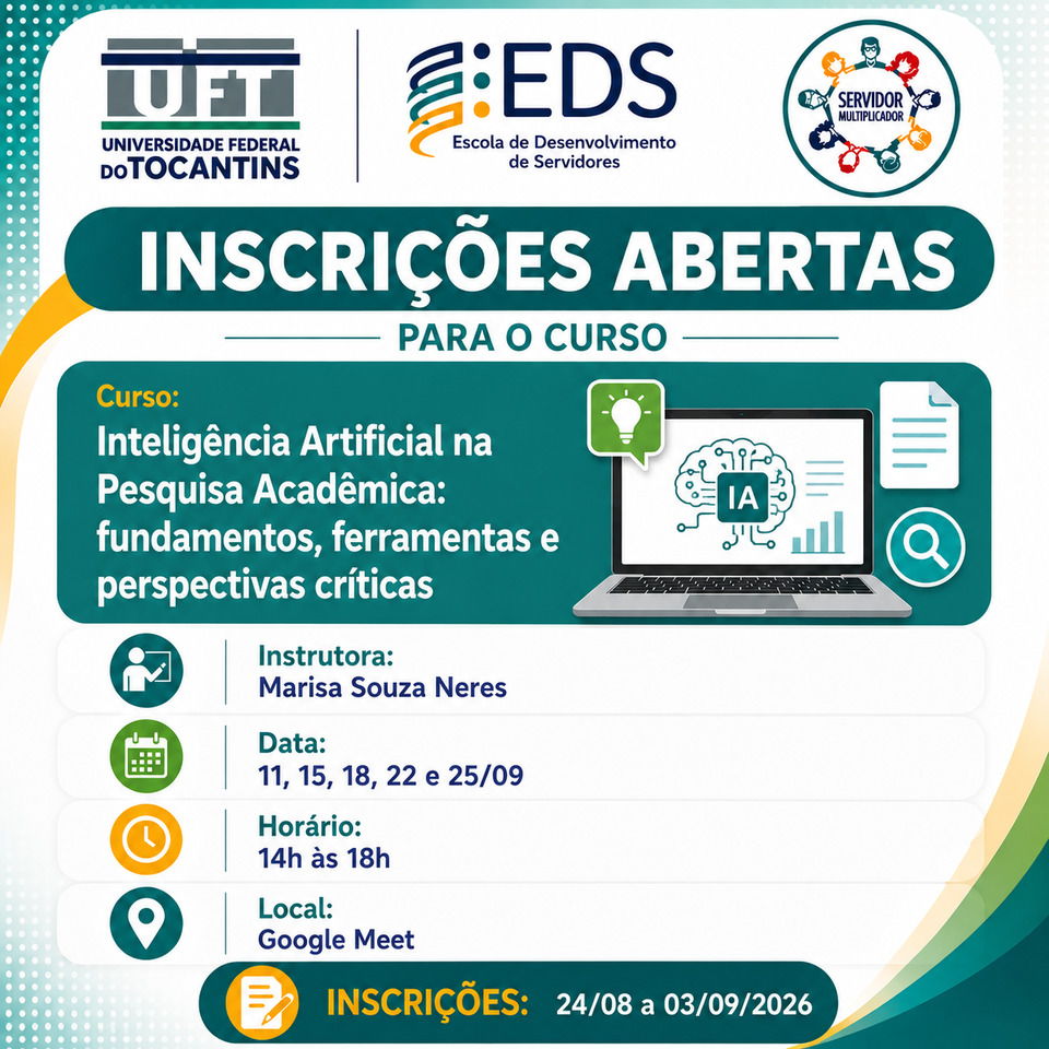 UFT promove formação sobre Inteligência Artificial aplicada à pesquisa acadêmica