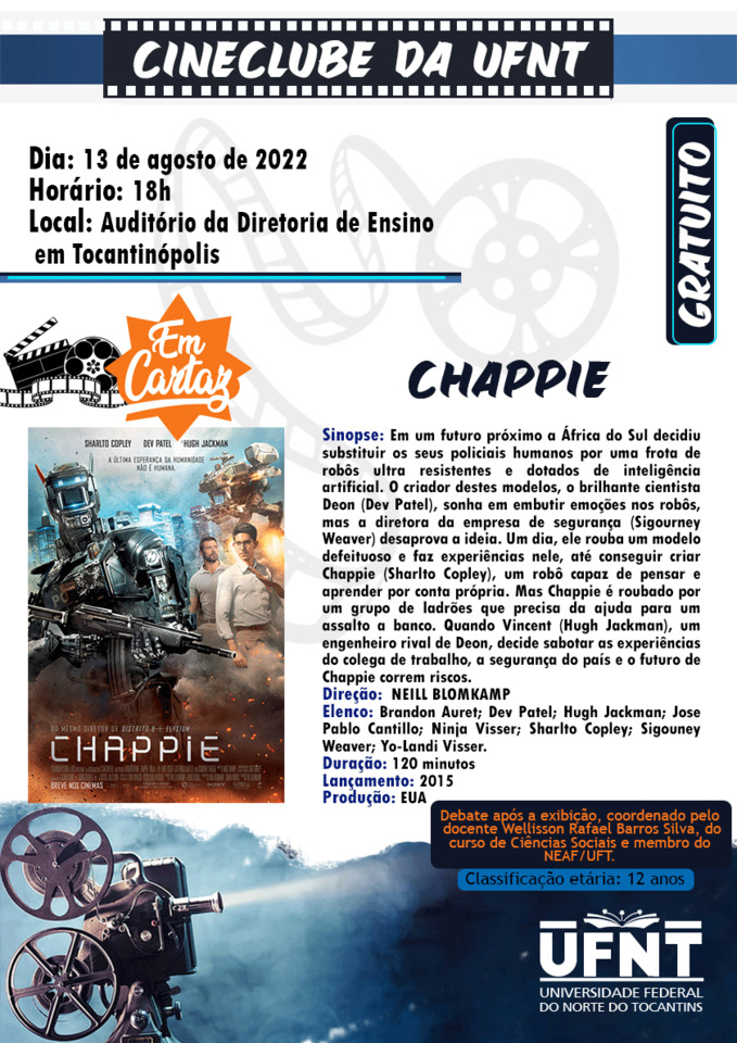 Cartaz Cineclube Chappie - 13ago22