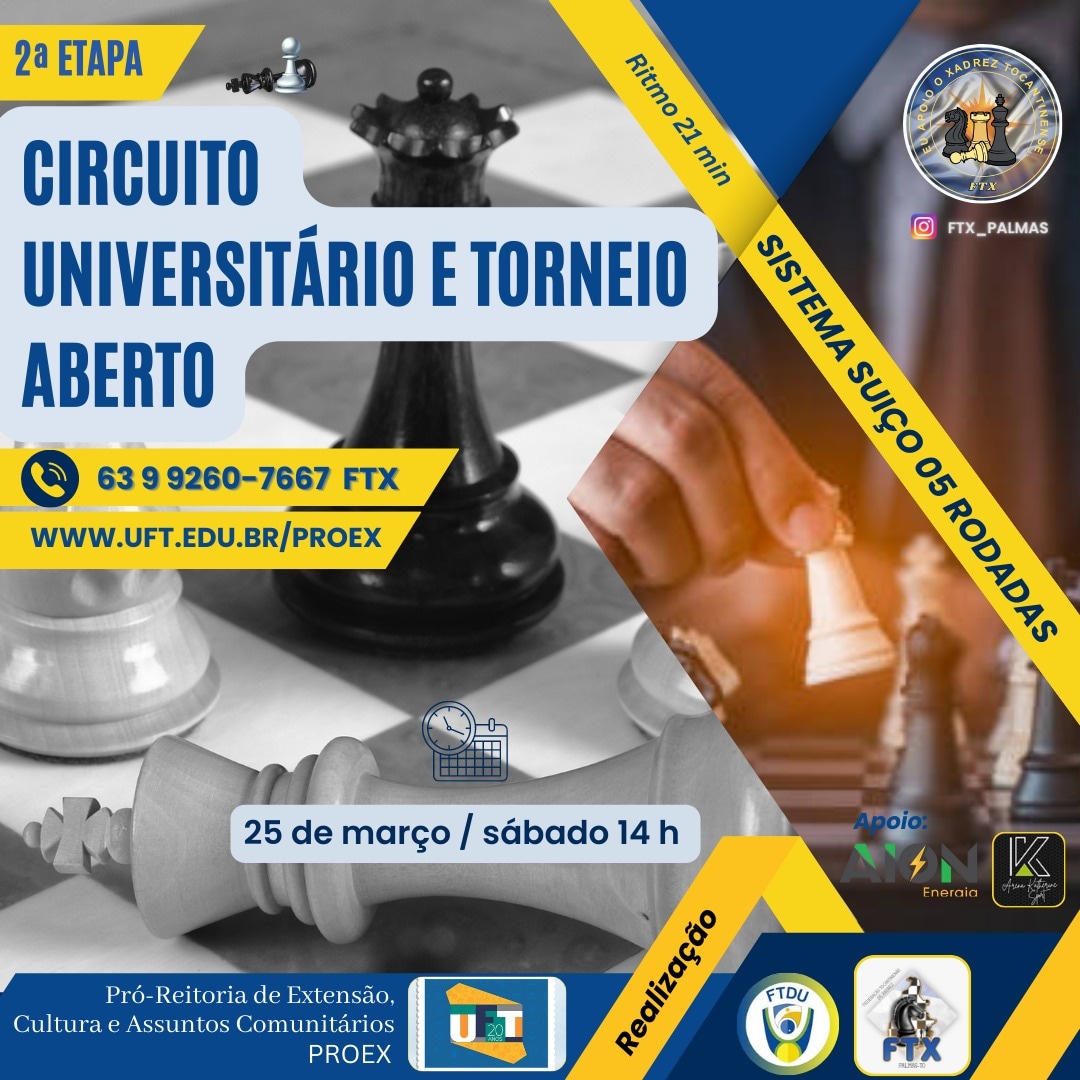 Inscrições abertas para o 2º Torneio de Xadrez Rápido da UFT