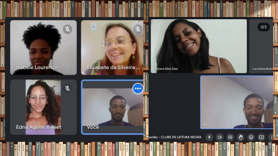 Montagem com prints da primeira reunão on-line do Clube de Leitura Negra (Imagens: Divulgação)