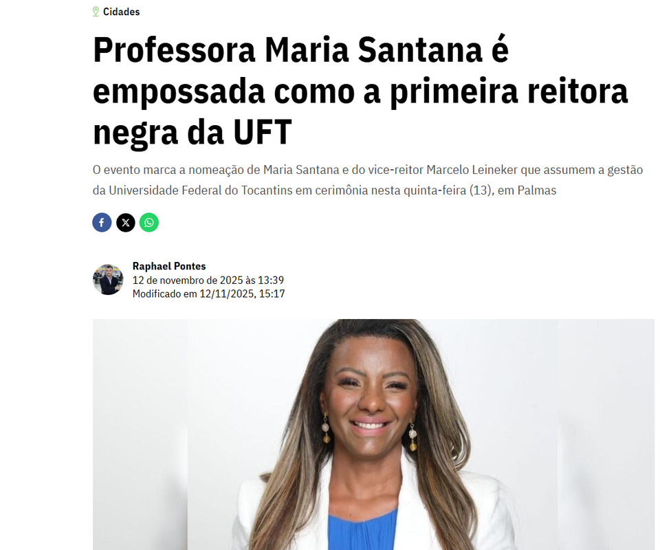Professora Maria Santana é empossada como a primeira reitora negra da UFT